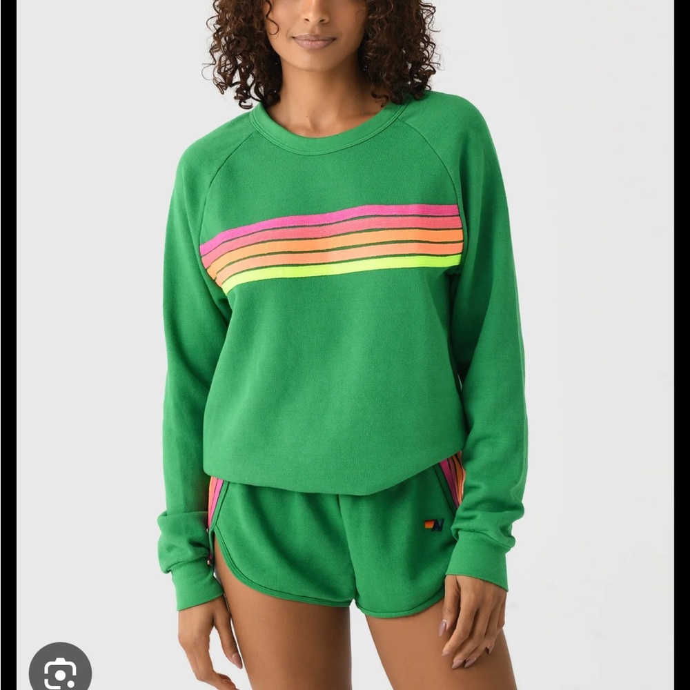 Aviator Nation Neon Five Stripe Crewneck Sweatshirt